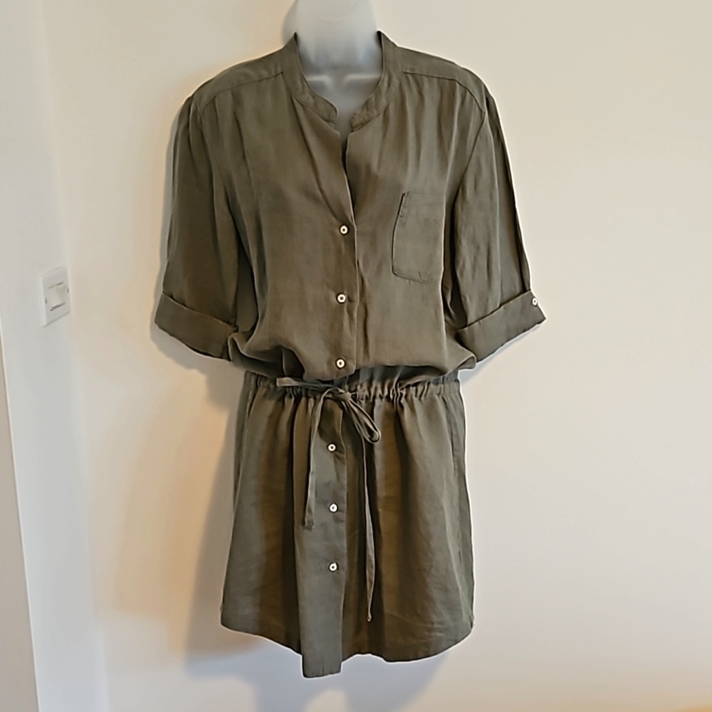James Perse Gray Drawstring Linen Mini Dress Sz. 2 - image 1